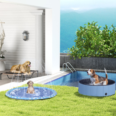PawHut Splash Sprinkler Pad 150 см Килимок для собак, протиковзкий бризковий водяний спринклер для вулиці ПВХ синій