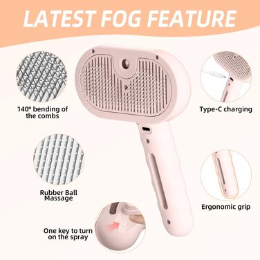 Щітка для котів RCIDOS зі спінером, багатофункціональна щітка-масажер для котів та собак, видаляє шерсть одним натисканням (рожева)