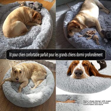 Ортопедичне круглі ліжко для собак XL: м'яке, антистрес, з ефектом пам'яті, для великих та середніх собак, легко миється, сірий колір, діаметр 70 см