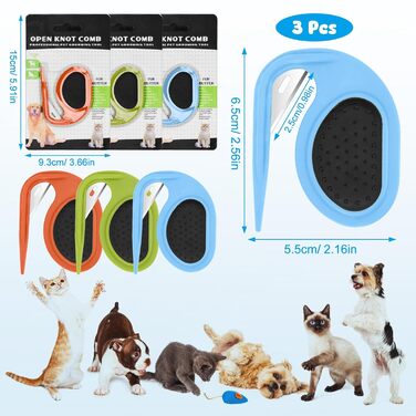 Кгребінець для розчісування вузлів у собак та котів Meetory (3 шт.), масажний гребінець 3-в-1, видалення ковтунів, видалення шерсті