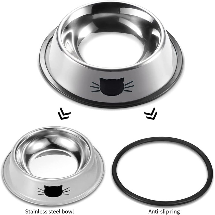 Набір мисок для котів Katzennäpfe: 4 шт. з нержавіючої сталі, протиковзкі, для води та корму, підходить для котів та цуценят