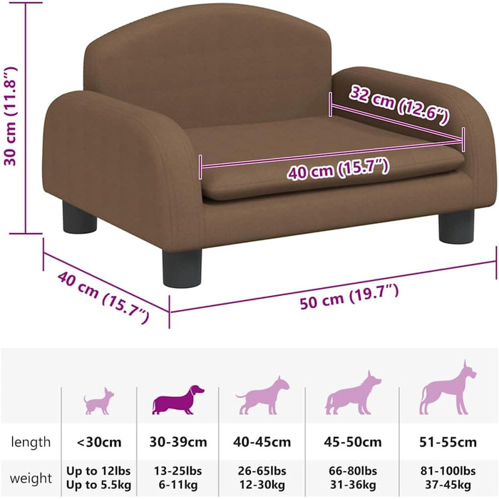 Ляжка для собак, м'яка, коричнева, 50 x 40 x 30 см - ідеально для маленьких собак та котів
