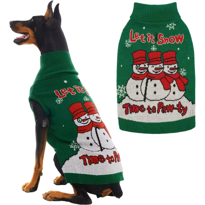 Светр для собак IECOii з коміром-моторолкою, флісовий пуловер, різдвяний пуловер для собак, теплий в'язаний пуловер на Хелловін, 5XL, зелений