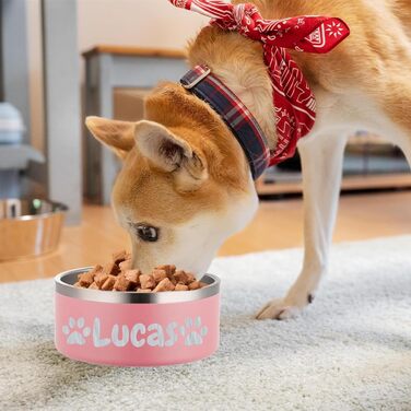 Персоналізований миска для собак та котів - нержавіюча сталева годівниця з іменем, протиковзна миска для собак та котів, поїльник для води (рожевий)