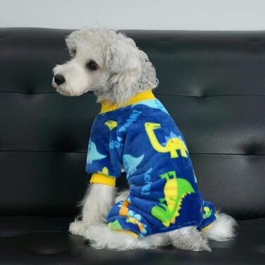 Піжама для собак XPUDAC, фліс, теплий зимовий костюм для собак, дівчаток та хлопчиків, розмір S, блакитний динозавр