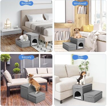 Сходинки для собак маленьких порід, складані. Сходи для котів з ящиками для зберігання. Сходи для домашніх тварин на диван та ліжко (2 сходинки)