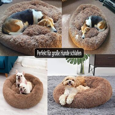 Ортопедичне ліжко для собак XL: кругла м'яка кушетка для великих та середніх собак. Зручне собаче ліжко з Memory Foam, антистрес, коричневе.