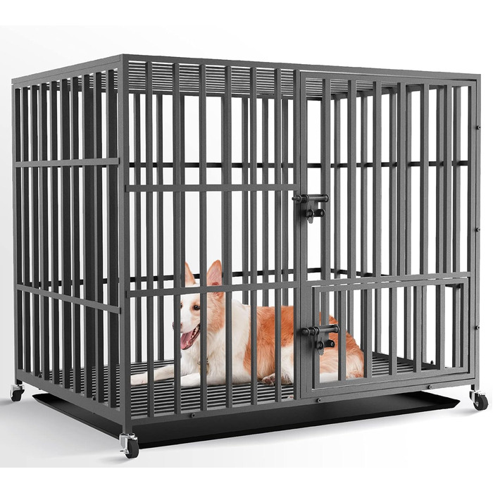 Металевий клітка для великих собак BingoPaw, важкий Hundekäfig, транспортний вольєр із 3 дверима та 4 колесами, 107x77.5x88.5 см, для дому, саду, вулиці