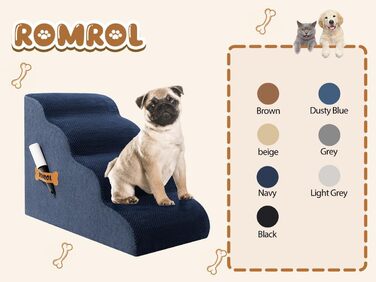 Сходинки для собак та котів Romrol – 4 сходинки, м'який Memory Foam, неслизьке покриття, для захисту суглобів, синій