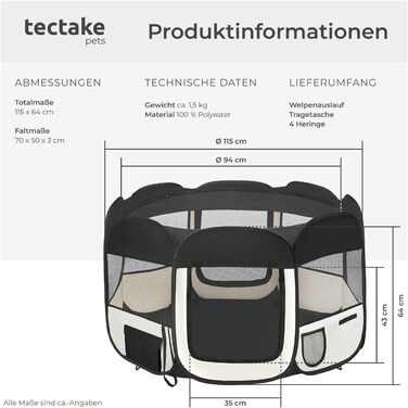 Вольєр для цуценят Tectake®: клітка-переноска для собак, котів, кроликів – для дому та кемпінгу, чорний