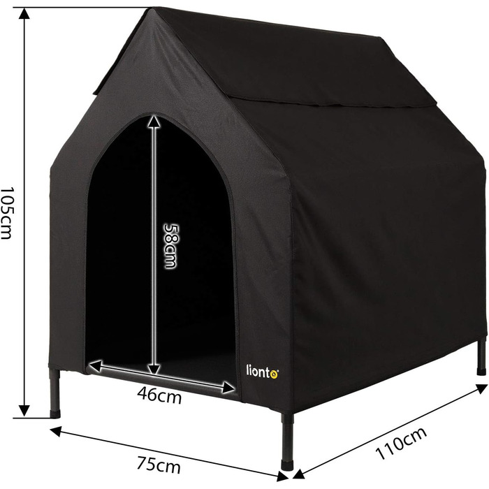 Лежанка для собак Lionto Outdoor з дахом, 110x75x105 см, водовідштовхувальне, зносостійке оксфордське полотно та дихаюче сітко, піднята лежанка з знімними ніжками, для собак до 60 кг, чорний колір