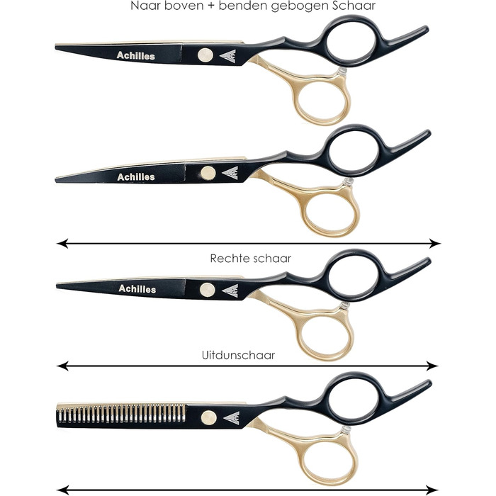 Професійний набір ножиць для собак Achilles 6 дюймів - чорний та золотий