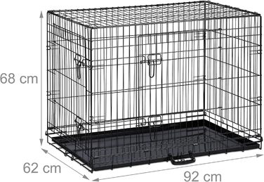 Клітка для собак Relaxdays: для дому та автомобіля, HBT 87x122x80 см, сталева, чорна, з ручкою та двома дверцятами (розміри 62x92x68 см)