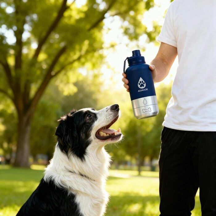 Водяна пляшка для собак на 1000 мл з переносною сумкою, 4-в-1, нержавіюча сталь, ізольована, без BPA, з мисками для води та корму, аксесуари для собак, блакитний колір