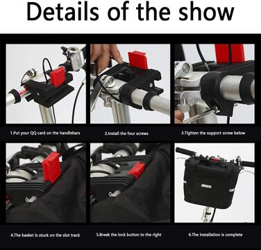 Складаний кошик на велосипед, передній, з адаптером для керма та стяжками, знімний кошик-сумка для собак, покупок, подорожей, пікніків, 34 x 24 x 8 см