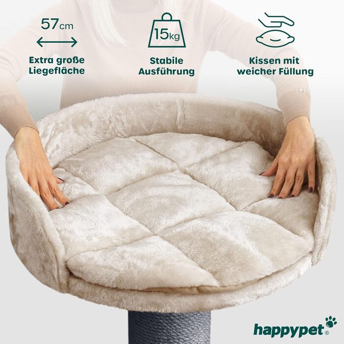 HAPPYPET Premium Когтеточка для великих котів Freddy 150 см, стійке дерево для кішок Мейн-Кун, натуральний сизаль, стовпи 20 см, колір капучино