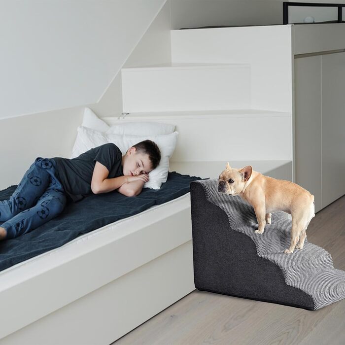 Сходинка для собак Galatée: зручна та стабільна, 5 сходинок, знімний, пральний чохол, протиковзка, для диванів, ліжок та авто (колір: коричневий/темно-сірий)