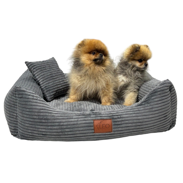 Лежанка для собак Leo4dog з вельвету, знімний чохол для прання, темно-сіра, розмір M (80x60 см)