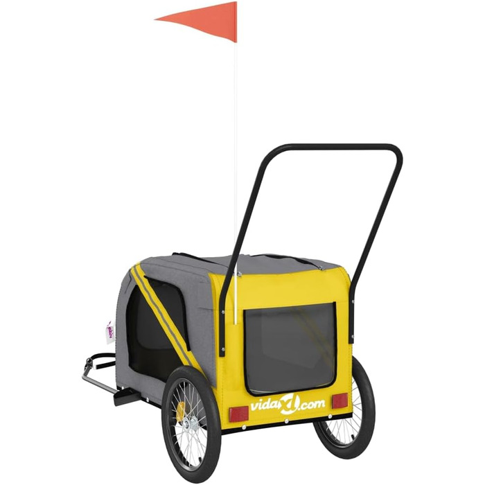 Фасба: Причіп для собак до велосипеда, причіп для тварин, безпечний з відбивачами та прапорцем, для котів та собак, жовто-сірий, Oxford-тканина та метал