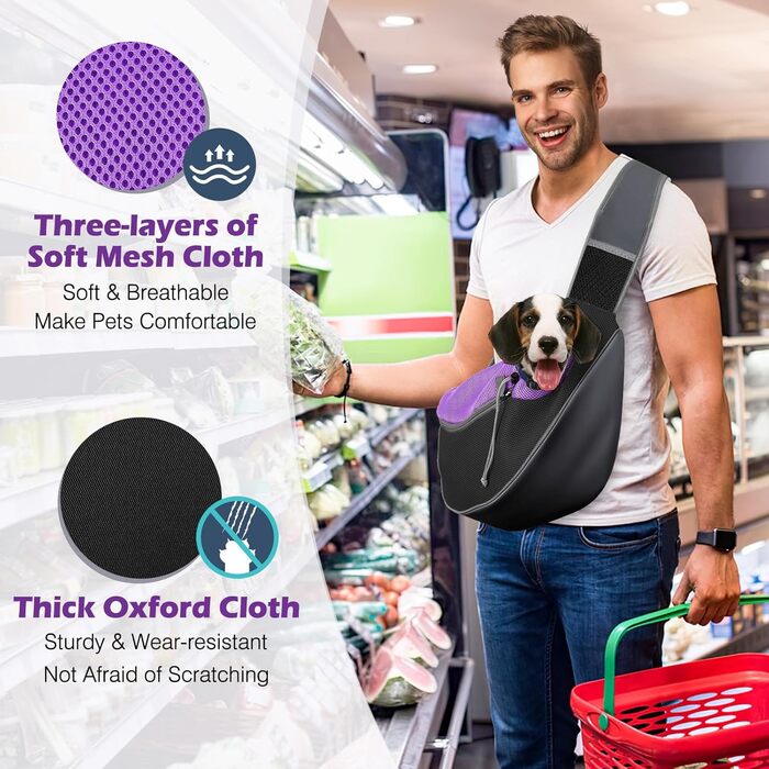 Сумка-переноска для собак Pawaboo з кишенею для рук, регульована, для прогулянок на відкритому повітрі - чорна (Purpurschwarz, S)