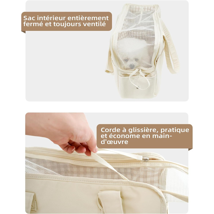 Сумка-переноска для котів, собак, цуценят, дихаюча та складана, для подорожей, на плече, ручна сумка для маленьких тварин, вантажопідйомність до 3 кг (маленька, бежева)