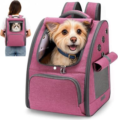 Рюкзак для котів та собак ALLSOPETS, складний, дихаючий, з сонцезахистом, для маленьких котів та собак. Ідеально для подорожей, кемпінгу та походів (Колір: Ягідний рожевий)