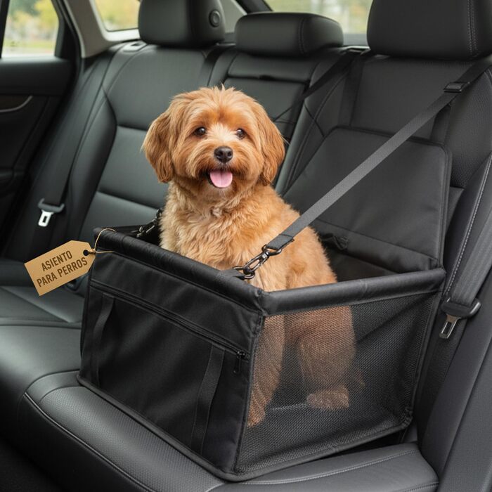 Автокрісло для собак маленьких порід (до 10 кг) – водовідштовхувальне, з жорстким захистом, ременем безпеки, універсальним кріпленням, вентиляційними отворами та передньою кишенею