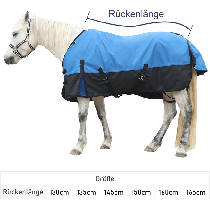 Водонепроникна попона-дожник для коней 1200D, дихаюча легка накидка без наповнювача (0г), чорно-синя, 165 см