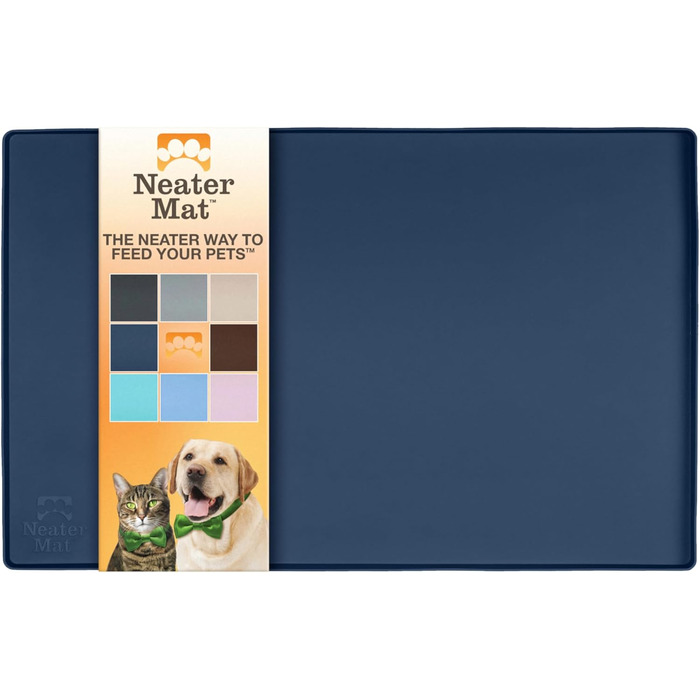 Neater Pet Brands силіконова підкладка під миску для собак і котів, водонепроникна, темно-синя, 40,6x25,5 см – килимок для корму і води, захищає підлогу
