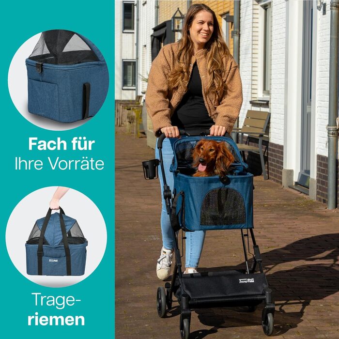 Візок для собак та котів Innopet 2-в-1 - компактний, складаний, з переноскою та підставкою для авто - до 20 кг