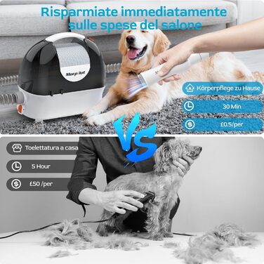 Електрична машинка для стрижки собак з пилососом Morpilot, 12000Pa, білий колір, з насадкою-щіткою, контейнер для шерсті 3L