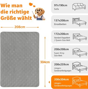 Водонепроникний килимок для собак Pick for Life, 208x304 см (Сірий) - захист дивану та ліжка