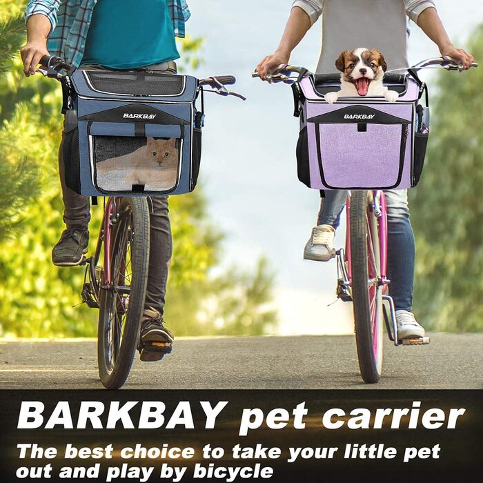 BARKBAY велосипедний кошик для собак, розширюваний, складаний, м'які стінки, 2 відкриті дверцята, 5 світловідбивних стрічок, дорожня сумка-рюкзак для домашніх тварин, безпечний для малих і середніх собак і котів