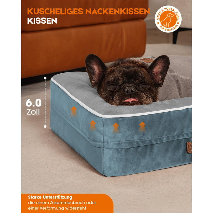 Ортопедичне ліжко для собак XL, корзина для собак, що можна прати, з яєцеподібною піною, водовідштовхуване диван для собак з неслизьким дном та чотиристоронньою подушкою (61x46x15см, блакитний)