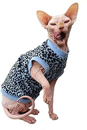 Футболка для безшерстних котів Sphynx з органічної тканини з леопардовим принтом (XS, блакитний)