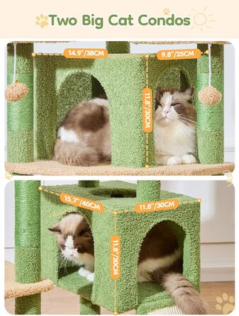 Кігтеточка для котів Taoqimiao 193 см, велика, XXL, з будиночками, гамаком, кошиком та 7 стовпчиками для заточування кігтів, сірий/зелений (MS047G)