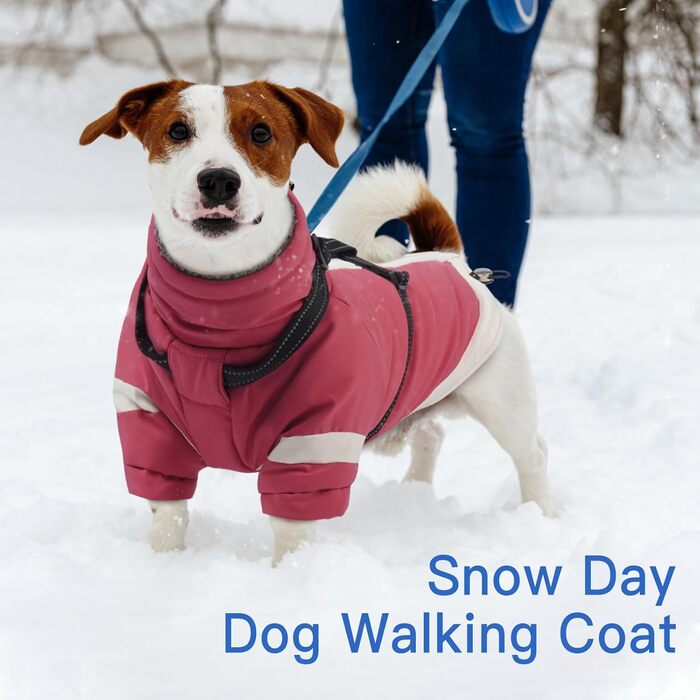 Зимовий теплий пуховик для собак з інтегрованим повдком, комір-стійка з рукавами, водовідштовхуючий, світловідбиваючий, для нічного часу, теплий одяг для цуценят на сніг та холодну погоду, Чихуахуа, Рожевий, XS (Обхват грудей 35 см), Pink, XX-Large (Обхва