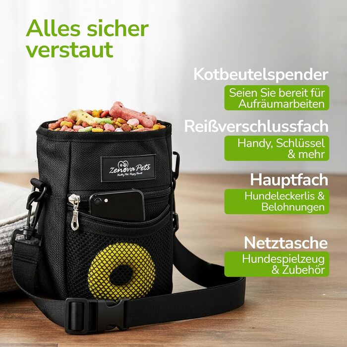Сумка для ласощів для собак велика, з мискою, кликером, диспенсером для відходів та кишенькою для телефону, 3 способи носіння, ідеальна сумка для дресирування собак