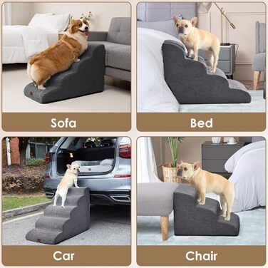 Сходинки для собак EHEYCIGA - 50 см, сірі. Зручні сходи для маленьких собак до дивану/ліжка. 4 сходи, матеріал - високощільний губчастий, з антиковзким покриттям та знімним чохлом. Розміри: 72 x 40 x 50 см.