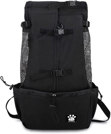 Рюкзак-переноска для собак 1-25 кг з шнурком, дихаючий рюкзак для домашніх тварин, зручний для щоденних прогулянок та відпочинку на природі (Чорний, M)