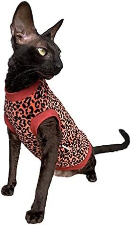 Футболка для кота Сфінкс з органічної велюрової тканини з леопардовим принтом (L), червона