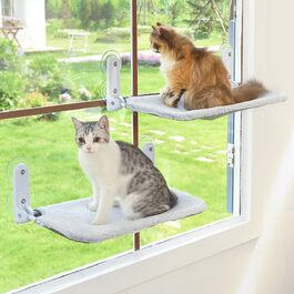 Котяча лежанка на вікно Zoratoo, складана, бездротова, з металевим каркасом, двостороннім чохлом і потужними присосками, для домашніх котів, сірий колір, 2 шт.