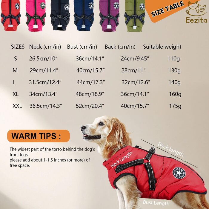 Водонепроникний жилет для собак на осінь/зиму, для цуценят та середніх порід, відбиваючий, з кріпленням для повірця, блакитний