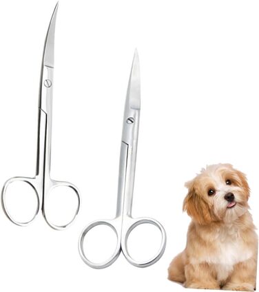 Ножиці для грумінгу тварин з нержавіючої сталі з прямим та вигнутим лезом, ергономічні ручки, для професійного грумінгу та домашнього використання