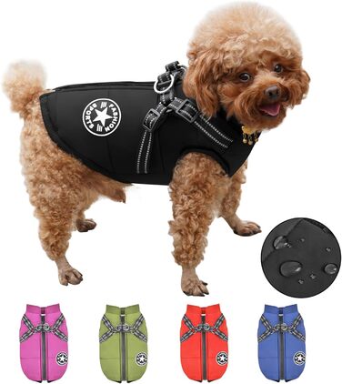 Водонепроникний теплий зимовий одяг для собак, куртка для собак малих, середніх та великих порід, чорний (6.5-9 кг)