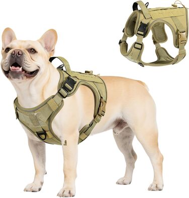 Тактичний нашийник для собак VavoPaw з панеллю Molle та світловідбиваючими смугами, для тренувань, походів, полювання, активного відпочинку, армійсько-зелений, розмір L (45-80 фунтів, обхват грудей 23.6-41.7', обхват шиї 15-27.5')