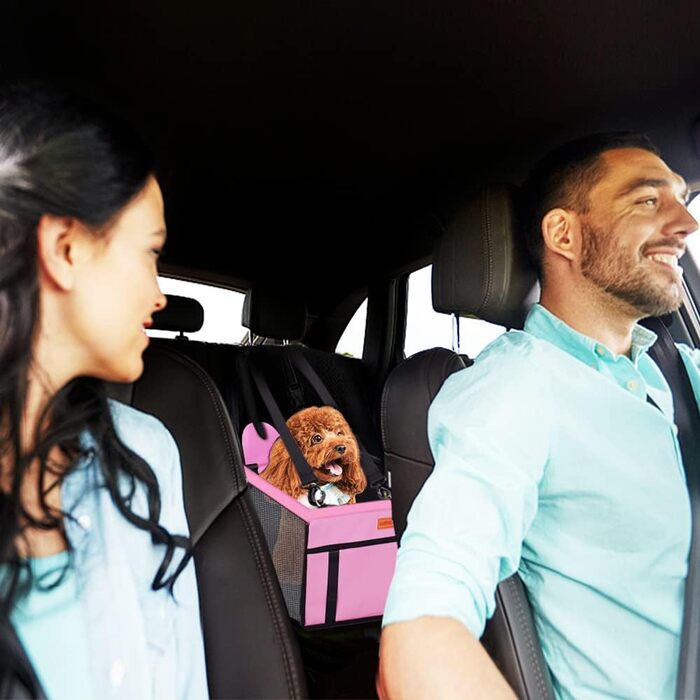 Автокрісло для собак - рожеве, з ременями безпеки, водонепроникне, для маленьких собак, підходить для заднього та переднього сидіння