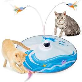 Інтерактивна іграшка для котів Toozey з 3 знімними пір'ями, електрична іграшка з автоматичною подачею пір'я та USB-зарядкою, іграшка для самостійних ігор для котів будь-якого віку, блакитна