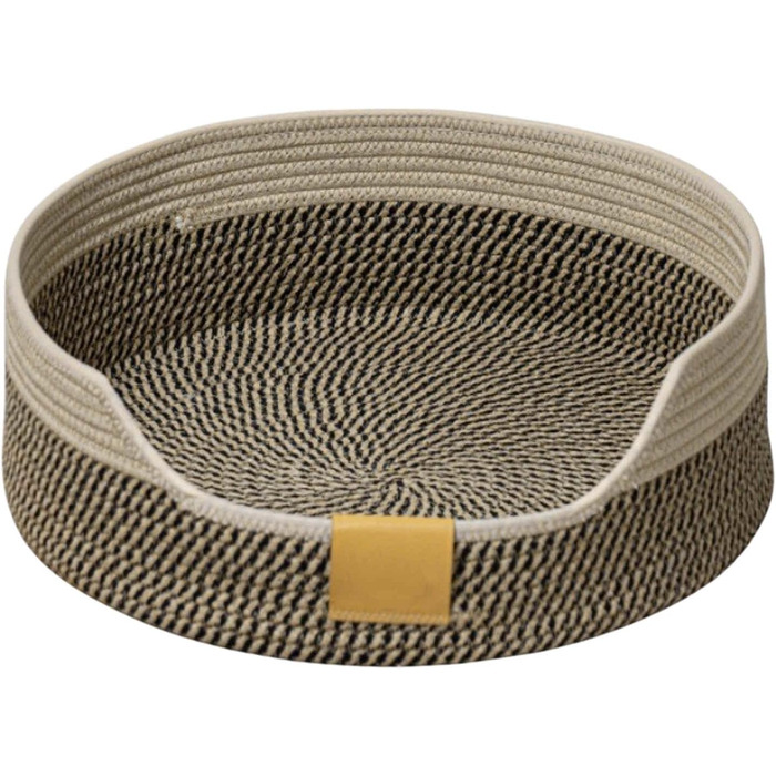 Квіткове ліжко для кота, 50 см, плетений кошик-гніздечко, дихаюче ліжко для тварин, міцне, стійке до подряпин, сірий, чорно-хакі (M)