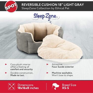 Ліжко для цуценят і котів SPOT Sleep Zone, м'яке, двостороння подушка, 46×41 см, світло-сіре, для малих собак і котів, преміум якість, що переться